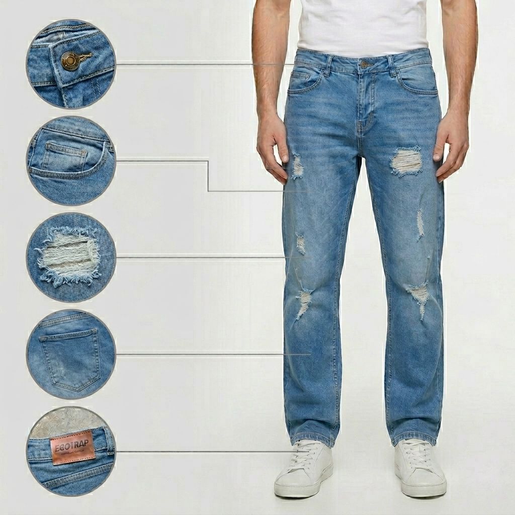 EGOTRAP-Denim Ripped JEANS For MENS