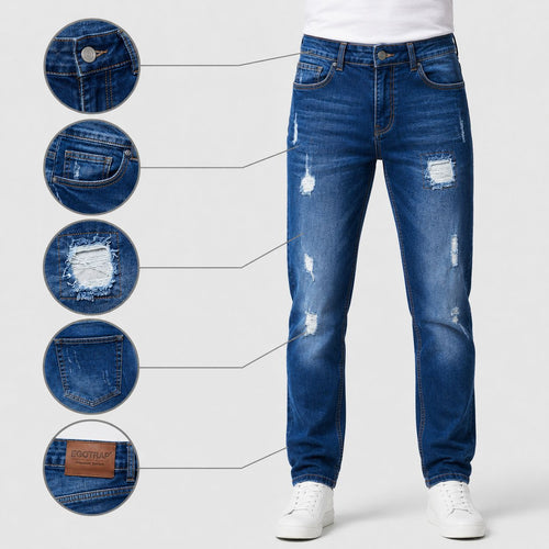 EGOTRAP-Denim Ripped JEANS For MENS